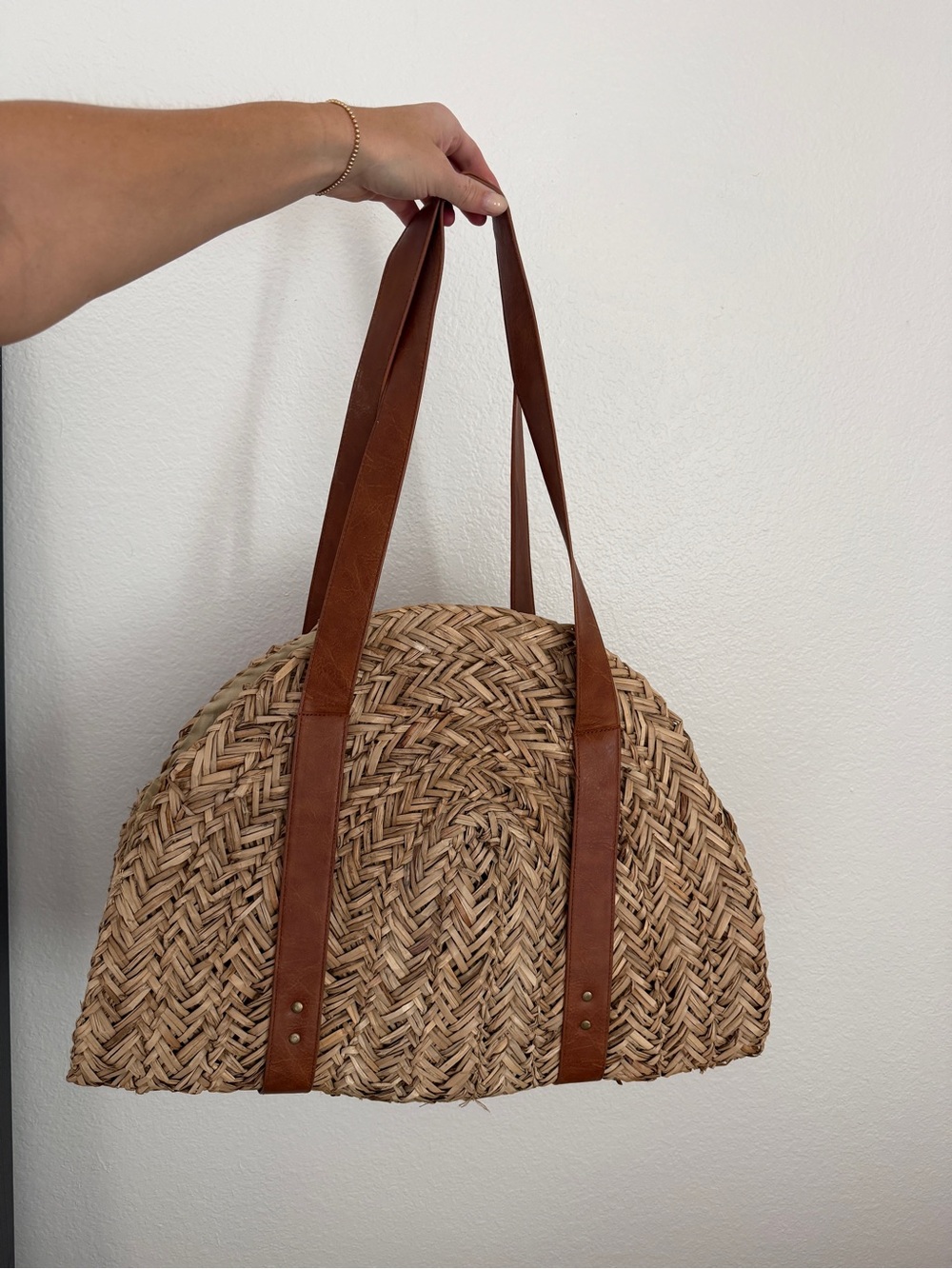 San Diego Hat Company Natural Straw Tote with Brown Leather Straps